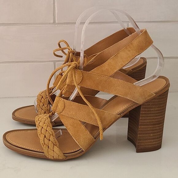 Franco Sarto Sierra Leather Lace Up Tie Block Heel Sandals Size 9.5 - Picture 1 of 9